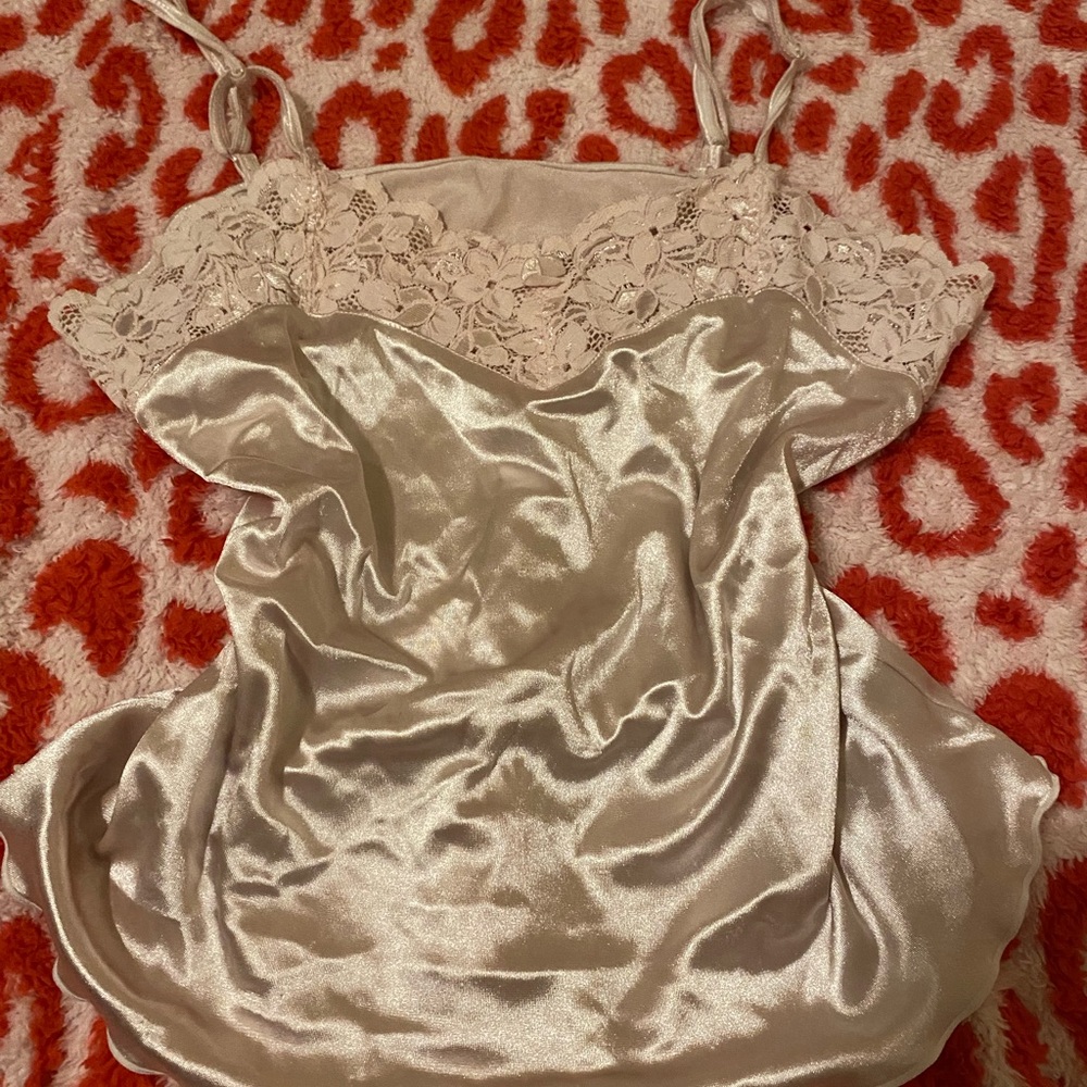 Elegant Satin Silk Lace Tank Top in light pink